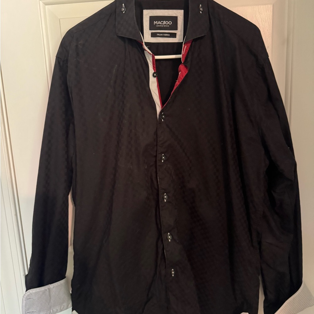 Maceoo Black Dress Shirt with Contrast Trim